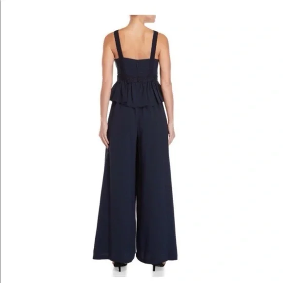BCBGMaxAzria Wide-Leg Peplum Jumpsuit, Navy Blue, size L - Picture 3 of 12